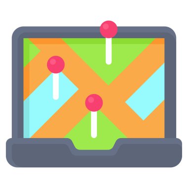 Map on laptop screen icon, location map and navigation vector illustration
