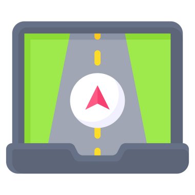 Road map on laptop screen icon, location map and navigation vector illustration