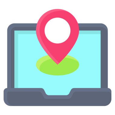 Map pin on laptop screen icon, location map and navigation vector illustration
