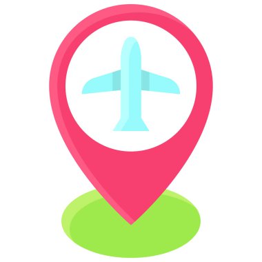 Pin with plane sign icon, location map and navigation vector illustration