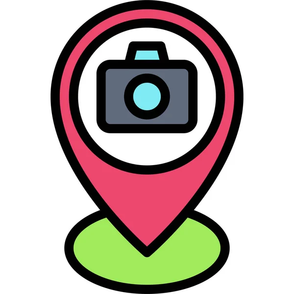 Pin Camera Sign Icon Location Map Navigation Vector Illustration — Vector de stock