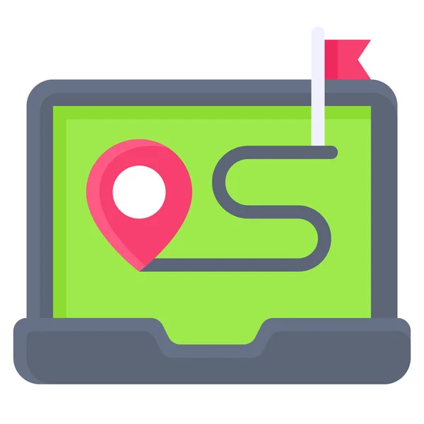 Route Map Laptop Screen Icon Location Map Navigation Vector Illustration — Vettoriale Stock