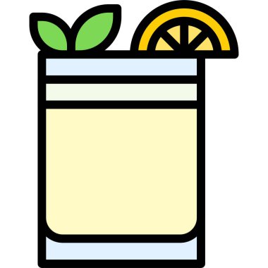 Cin fizz Kokteyl ikonu, Alkolik karışık içecek vektör illüstrasyonu