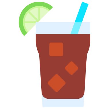 Long Island buzlu çay Kokteyl ikonu, Alkolik karışık içki vektör illüstrasyonu