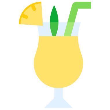 Pina colada Cocktail ikonu, Alkolik karışık içecek vektör çizimi
