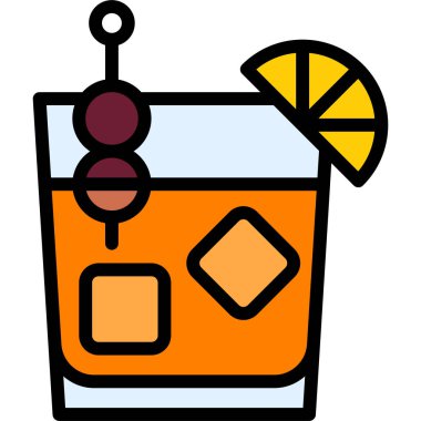 Amaretto ekşi kokteyl ikonu, Alkolik karışık içecek vektör illüstrasyonu
