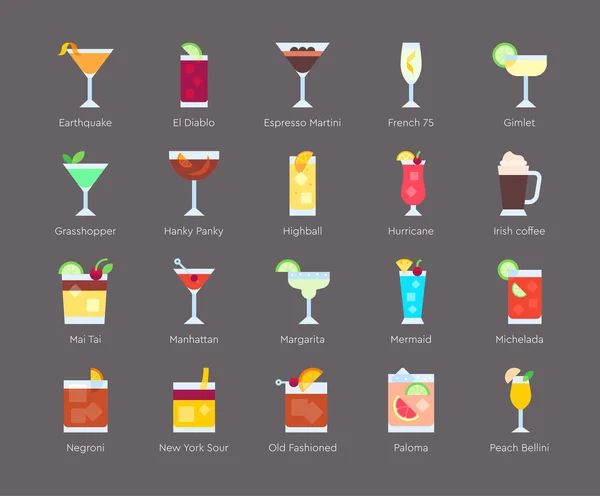 Cocktail Icon Set Alkoholische Mixgetränke Vektor Illustration — Stockvektor