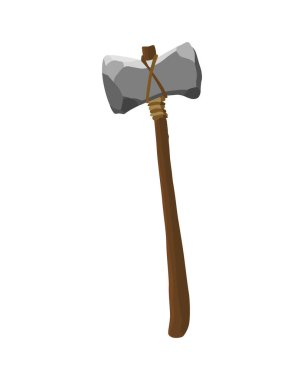 Avlanmak ve çalışmak için eski çağlardan kalma taş aletler. Çizgi film çekici, tarih öncesi mağara adamı enstrümanı. Beyaz arkaplanda izole edilmiş düz biçimli ilkel kültür aracının vektör illüstrasyonu