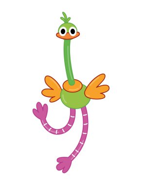 Çocuklar komik devekuşlarını oynarlar. Çocuk gelişimi ve eğlence beyaz arka planda izole edilmiş. Çocuk eğlencesi ve oyun için anaokulu aletleri. Parlak renkli vektör simgesi