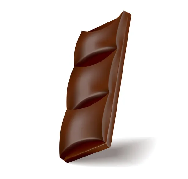 Pieza realista de chocolate negro o chocolate con leche. Trozo de postre de cacao o caramelo cuadrado de chocolate. Alimento dulce snack aislado sobre fondo blanco — Vector de stock