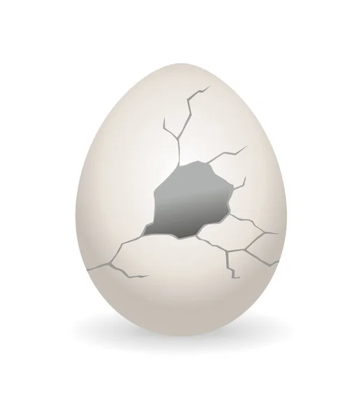 Uovo spezzato. Fase di cracking del guscio d'uovo. Uovo di pollo realistico con guscio d'uovo rotto. Elemento di design di fragile uovo rotto — Vettoriale Stock