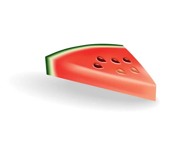 Sandía dulce natural. Icono de fruta roja madura cortada en rebanada en estilo de dibujos animados realistas 3d. Fresca y jugosa baya colorida aislada sobre fondo blanco — Vector de stock