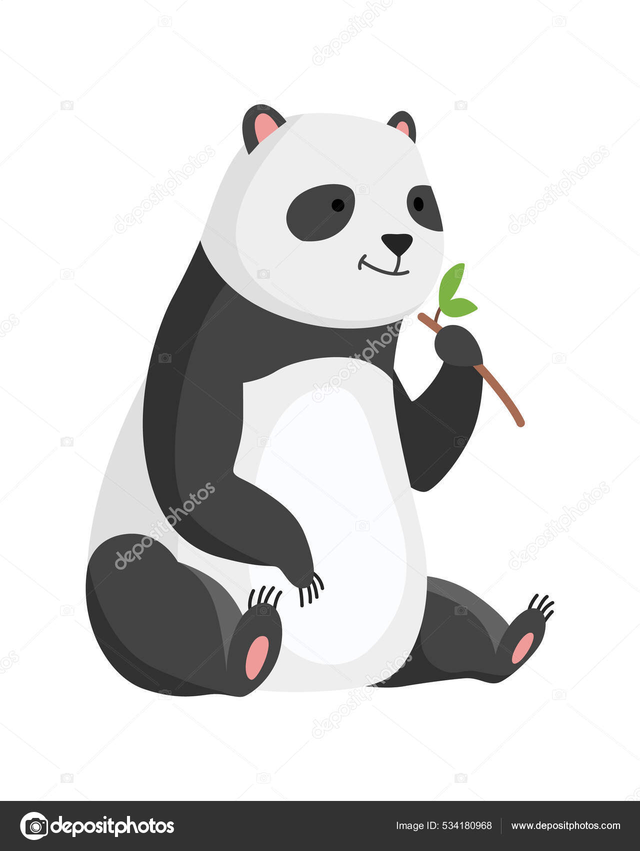 panda bonito dos desenhos animados segurando bambu, ilustração