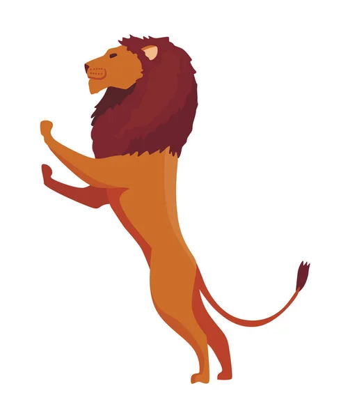 骄傲而强大的狮子性格。动物之王。卡通可爱的野猫站在那里.白色背景上的孤立矢量图解 — 图库矢量图片