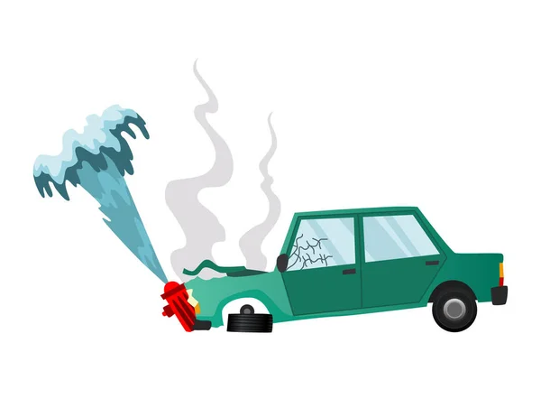 Accident on road car damaged. Road insurance case accident. Car crash symbol icon. Damaged vehicle insurance. Auto crashed into a fire hydrant. Not recoverable. Advertising an insurance company — Stock Vector