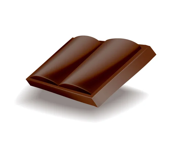 Pieza realista de chocolate negro o chocolate con leche. Trozo de postre de cacao o caramelo cuadrado de chocolate. Alimento dulce snack aislado sobre fondo blanco — Vector de stock
