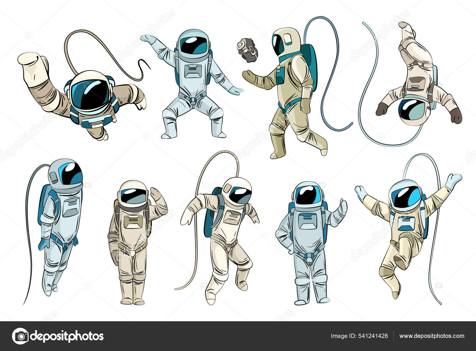 宇宙服を着た宇宙飛行士や宇宙飛行士のセットは無重力で浮かんでいます Tシャツのプリントデザインのための手描きのスペースメン 宇宙を探検する人々 ストックベクター C The8monkey Gmail Com