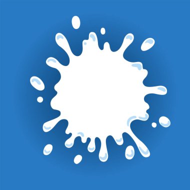 Damlaları ve damlaları olan süt etiketi. Yaratıcı paketin süt rozeti. Sıvı amip şekli. Vektör tasarımı süt sembolü. Metin için yeri olan arkaplan