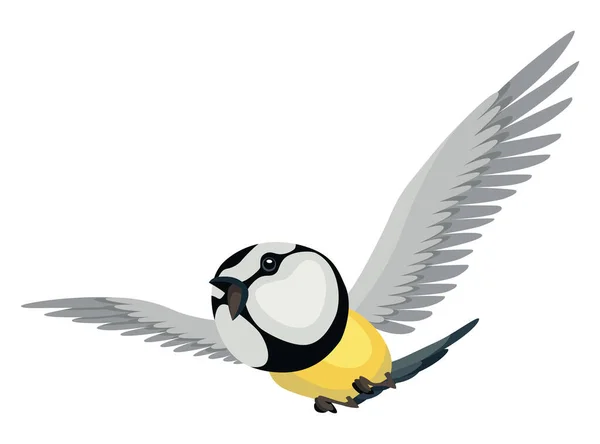 Tit bird in flying position. Titmouse in cartoon flat style beautiful character. Vector illustration isolated on white background — Stok Vektör