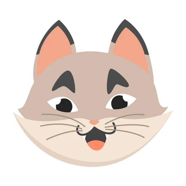 Kočičí hlava emotikonu. Vtipná dekorativní kreslená kočka tvář charakter nebo avatar. Vektorová ilustrace domácího mazlíčka — Stockový vektor