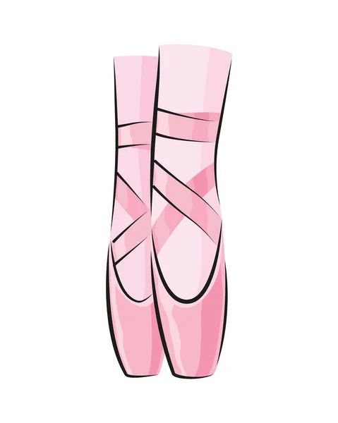 Baletní doplněk. Růžový pár špičatých bot. Objekt stylu kresby ručně kresleného vektoru — Stockový vektor