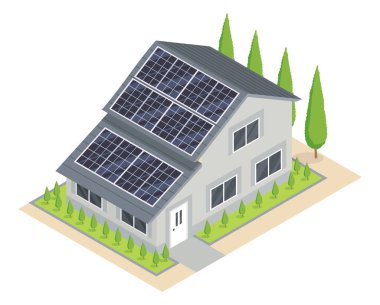 Güneş pili takıldı. Bedava enerji için ekoloji enerjisi tasarruf kavramı. Yeni ev için akıllı ev sistemi