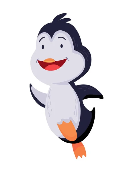 Cute penguin running. Funny draw character in cartoon style. Adorable wild animal — Stock Vector