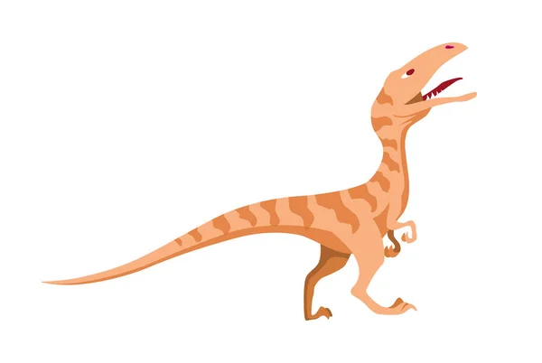 Lindo dinosaurio o dragón personaje de dibujos animados en estilo plano. Ilustración vectorial aislada sobre fondo blanco. Monstruo divertido prehistórico para los niños tema — Vector de stock