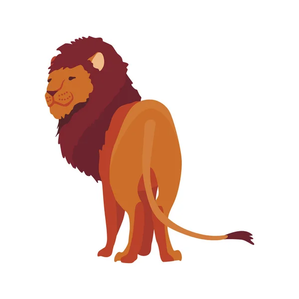 骄傲而强大的狮子性格。动物之王。卡通可爱的野猫站在那里.白色背景上的孤立矢量图解 — 图库矢量图片