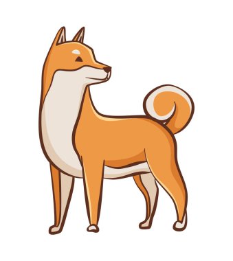 Shiba inu köpek karakteri. Oyuncu hayvan duruşu. El çizimi vektör çıkartması. Şirin ve komik bir köpek. Sevimli arkadaşım.