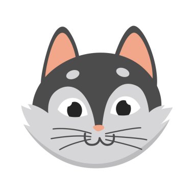 Kedi kafası ifadesi. Komik dekoratif kedi suratlı karakter ya da avatar. Evcil hayvanın vektör illüstrasyonu