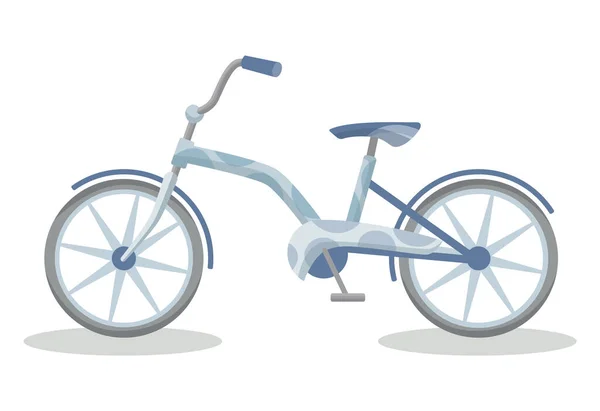 Bicicletta bimbo tipo telaio retrò o forma. Bambini colorati bici per bambini, trasporto per sport o viaggi. Giocattolo di divertimento del ciclo isolato vettoriale per il bambino in stile fumetto piatto su sfondo bianco — Vettoriale Stock