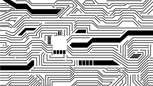 Carte électronique. Concept de technologie d'ingénierie des circuits. Système de connexion de données numériques de haute technologie ou conception de microcircuits électroniques informatiques. Monochrome — Image vectorielle