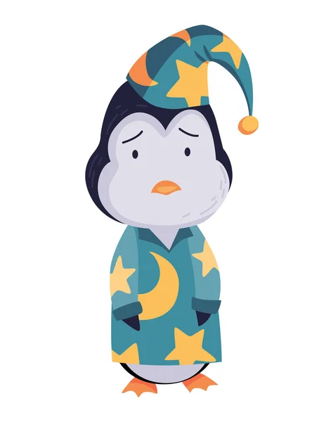 Cute penguin stand in clothes for sleep. Funny draw character in cartoon style. Adorable wild animal — 스톡 벡터