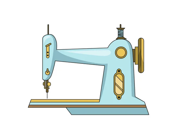 재봉틀. 재봉틀을 위한 도구의 역 디자인 양식. 드레싱 기계의 화려 한 장비. 평평 한 형태의 벡터 삽화 — 스톡 벡터