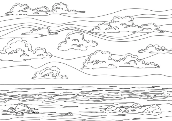 Приморский или тропический пейзаж. Пляж на берегу моря. Мультфильм летний пляж с небом. Парадиз отдыхает в отпуске — стоковый вектор