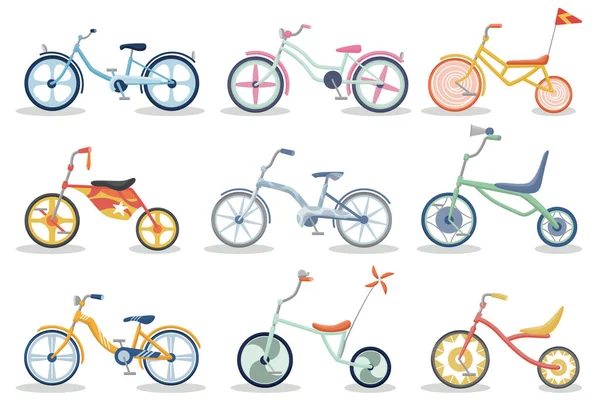 Kids Bicycles Set Different Frame Types Colors Forms Collection Colorful — Stock vektor