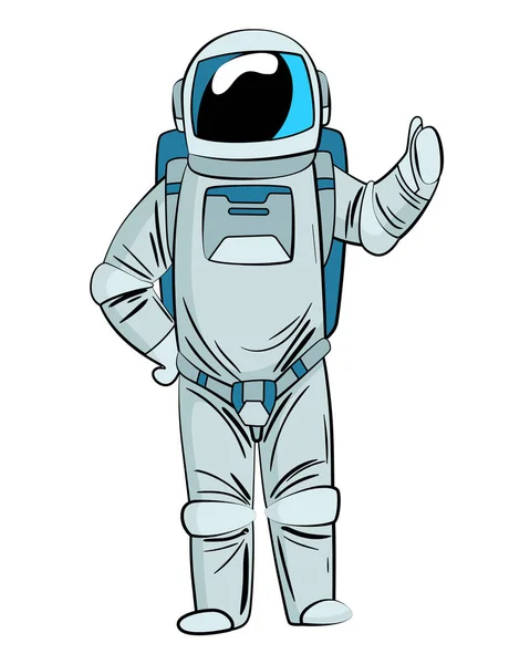 Astronaut Oder Kosmonaut Raumanzug Der Der Schwerelosigkeit Schwebt Handgezeichneter Raumfahrer — Stockvektor