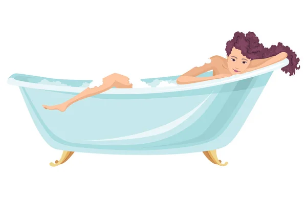Mulher Tomar Banho Menina Bonito Nova Desfrutando Tempo Livre Banheiro — Vetor de Stock