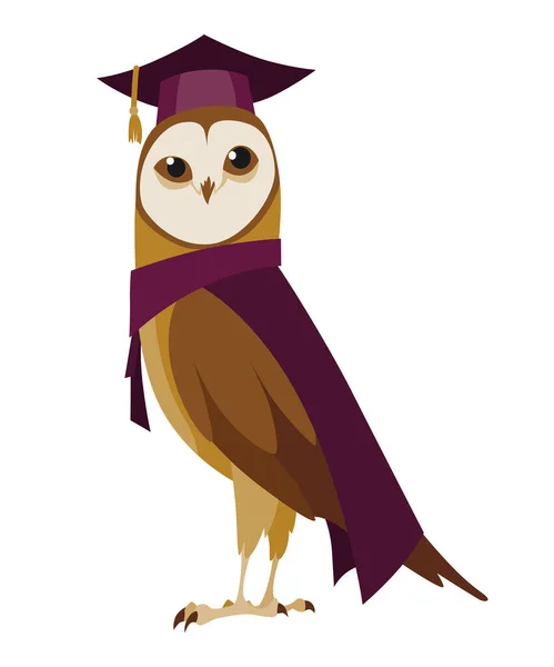 Owl Wearing Graduation Cap Cute Wise Owl Hat Symbol Wisdom —  Vetores de Stock