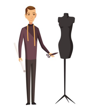 Terziyim. Erkek terzilik, ölçü ve dikiş müşterileri için. Kıyafet tasarımcılığı, terzilik, vektör çizimi. Özel giysi ve aksesuarlar.