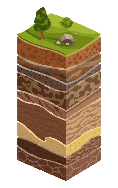 Mostrando Strati Terra Sezione Trasversale Poster Didattico Schematico Terreno Sabbia — Vettoriale Stock