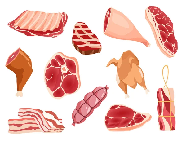 Produk Daging Dan Daging Mentah Ilustrasi Untuk Konsep Produk Pasar - Stok Vektor