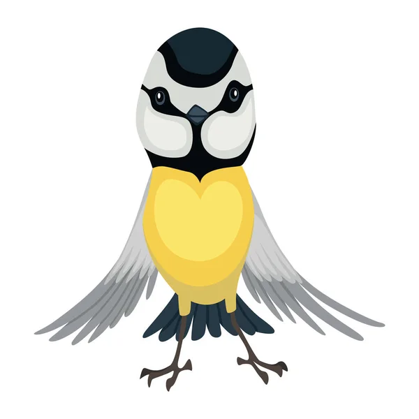 Tit Bird Standing Position Titmouse Cartoon Flat Style Beautiful Character — Stok Vektör