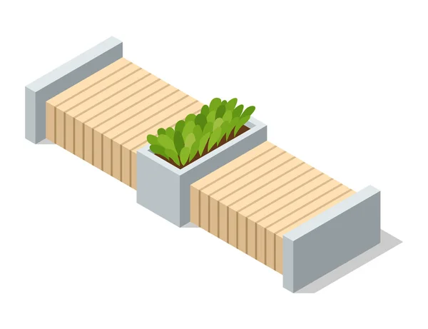 Isometrische Bankje Icoon Eco Straatzitplaatsen Modern Design Element Met Bloembed — Stockvector