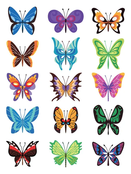 Sammlung Von Farbe Schmetterling Handgezeichnete Mottenflügel Oder Insekten Tropische Tiere — Stockvektor