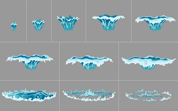 Water Splash Animation Dripping Water Special Effect Sprite Sheet Clear — Stock Vector