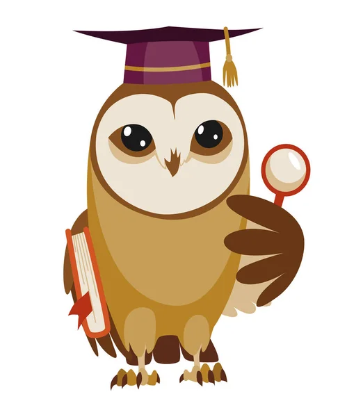 Owl Wearing Graduation Cap Cute Wise Owl Hat Symbol Wisdom — Stockvector