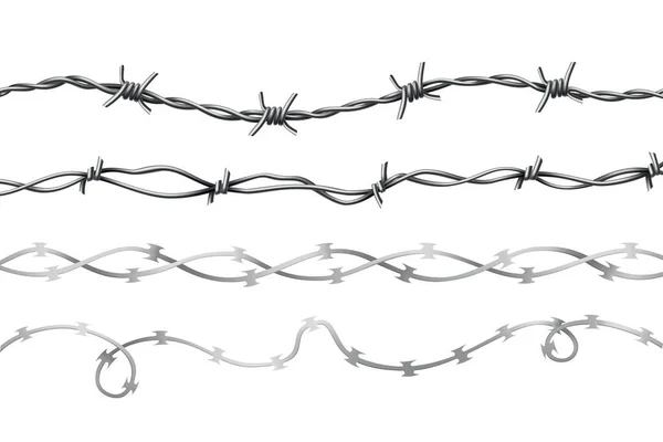 带刺铁丝网保护边界 保护概念的设计 在白色上孤立的矢量围栏无缝插图 — 图库矢量图片