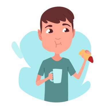 Çocuk kahvaltı yapıyor ya da öğle yemeği yiyor. Yemek yiyen çocuk. Çocuklar yemeklerden hoşlanır. Beslenme alışkanlıkları.